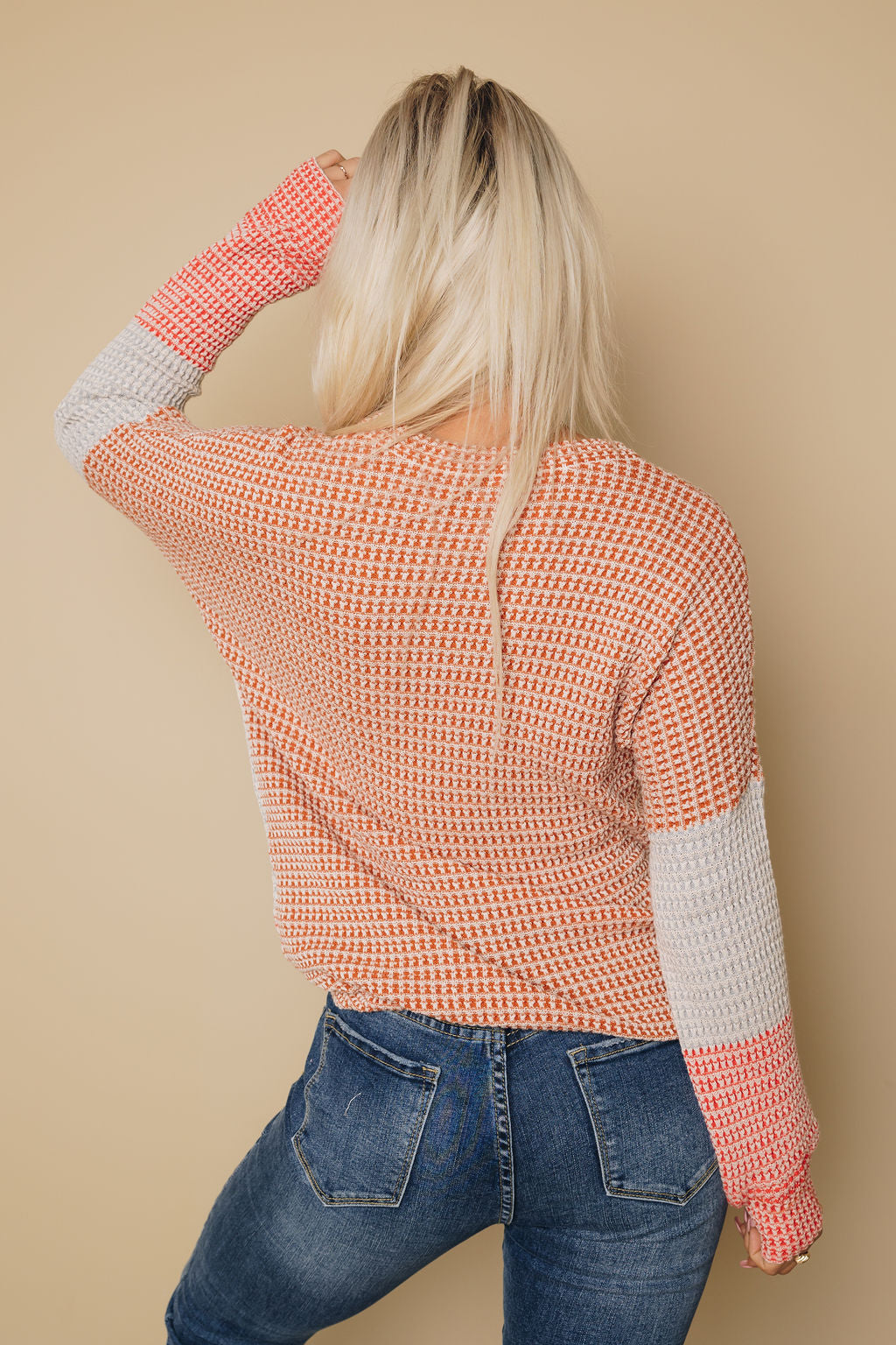Block Knitted Long Sleeve Top