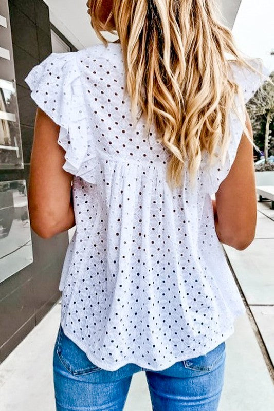 Ruffle Sleeve Eyelet Lace Blouse